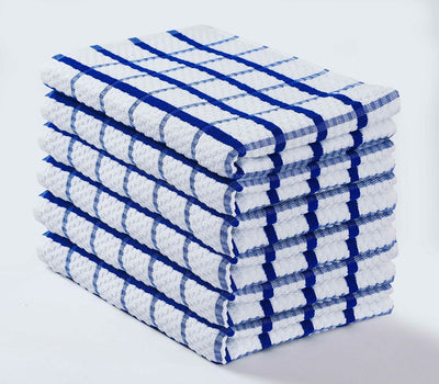 Blue Checkered Tea Towels Terry Cotton