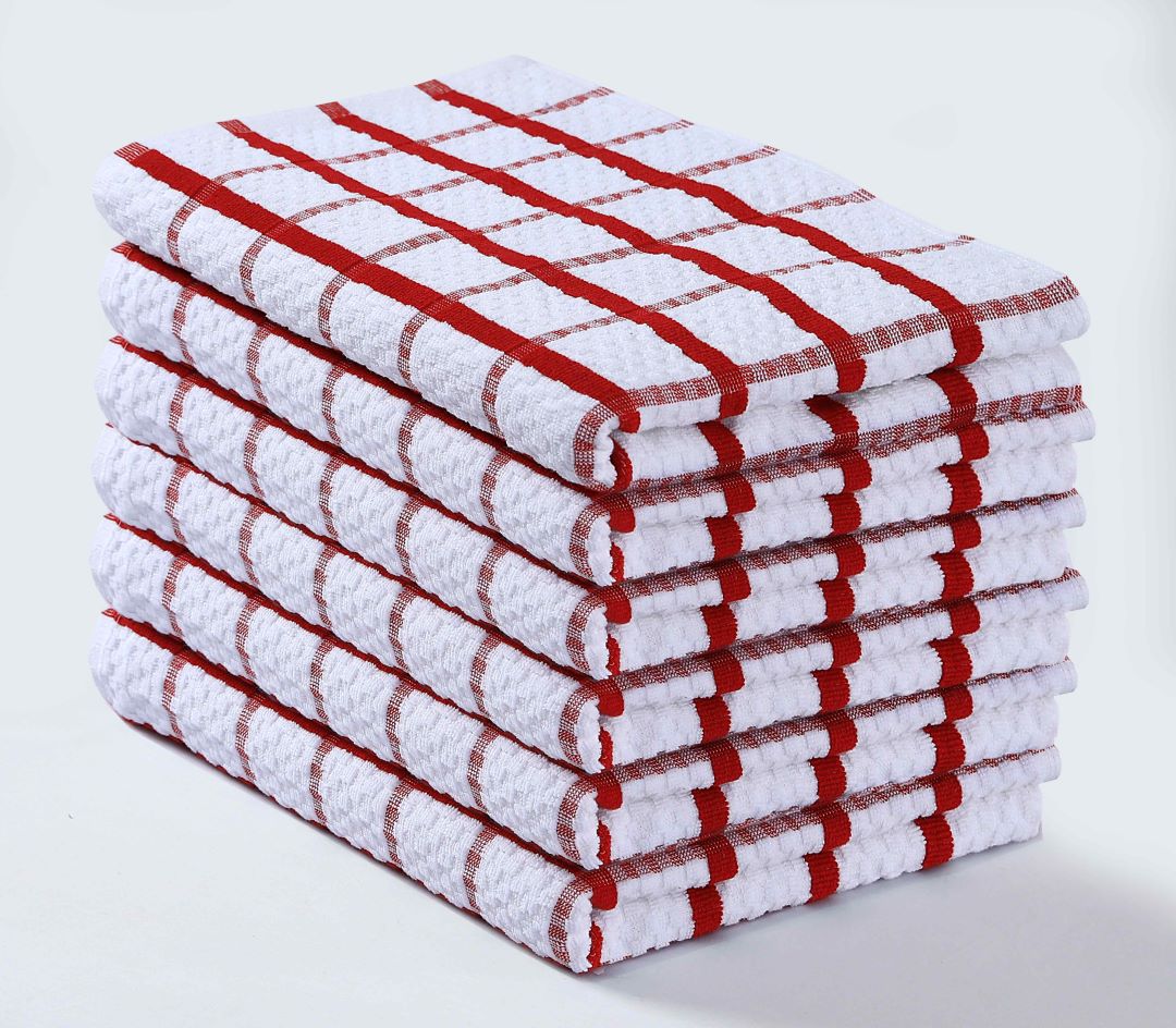 Red Checkered Tea Towels Terry Cotton