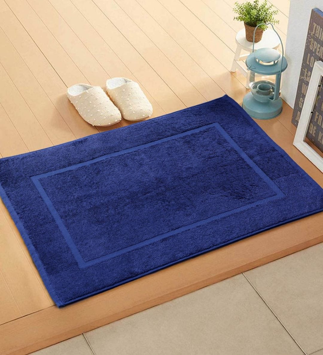 Cotton Bath Mat Brown with Frame Design 