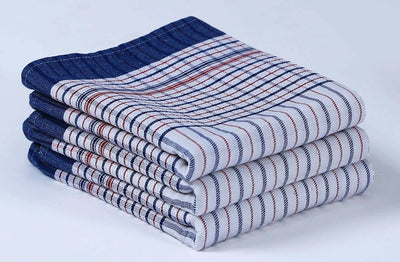 Absorbent Cotton Tea Towels Stripe and checkered Blue