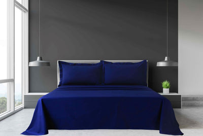 Queen Navy Blue Bed Sheet Set with Oxford Pillow case