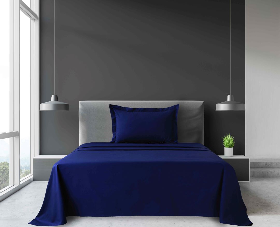King Single Navy Blue Bed Sheet Set with Oxford Pillow case