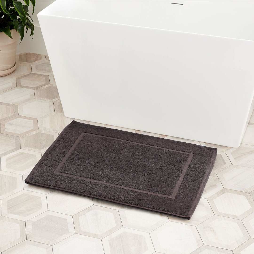 Cotton Bath Mat Brown with Frame Design 