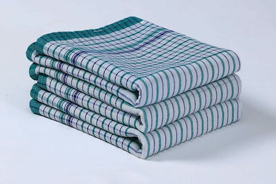 Absorbent Cotton Tea Towels Stripe and checkered Green