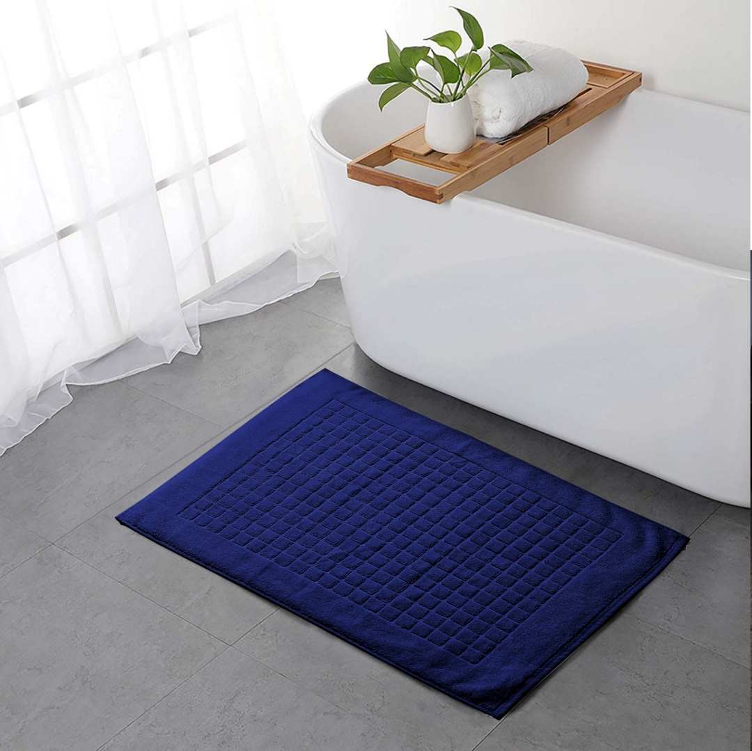 Cotton Absorbent Bath Mat Blue Marble Design 