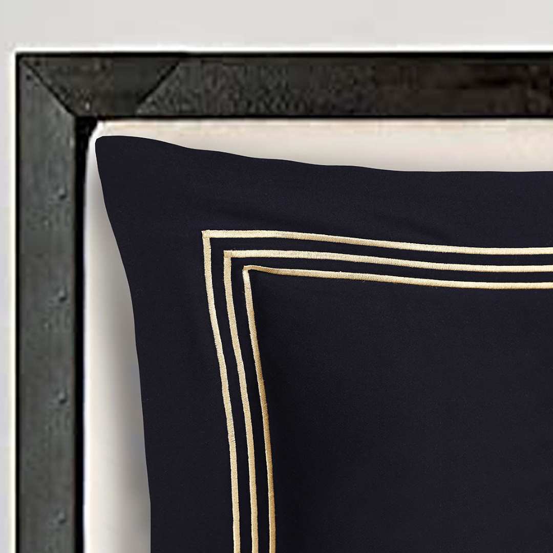 Black Pillow Case with Gold Boarder Embroidery