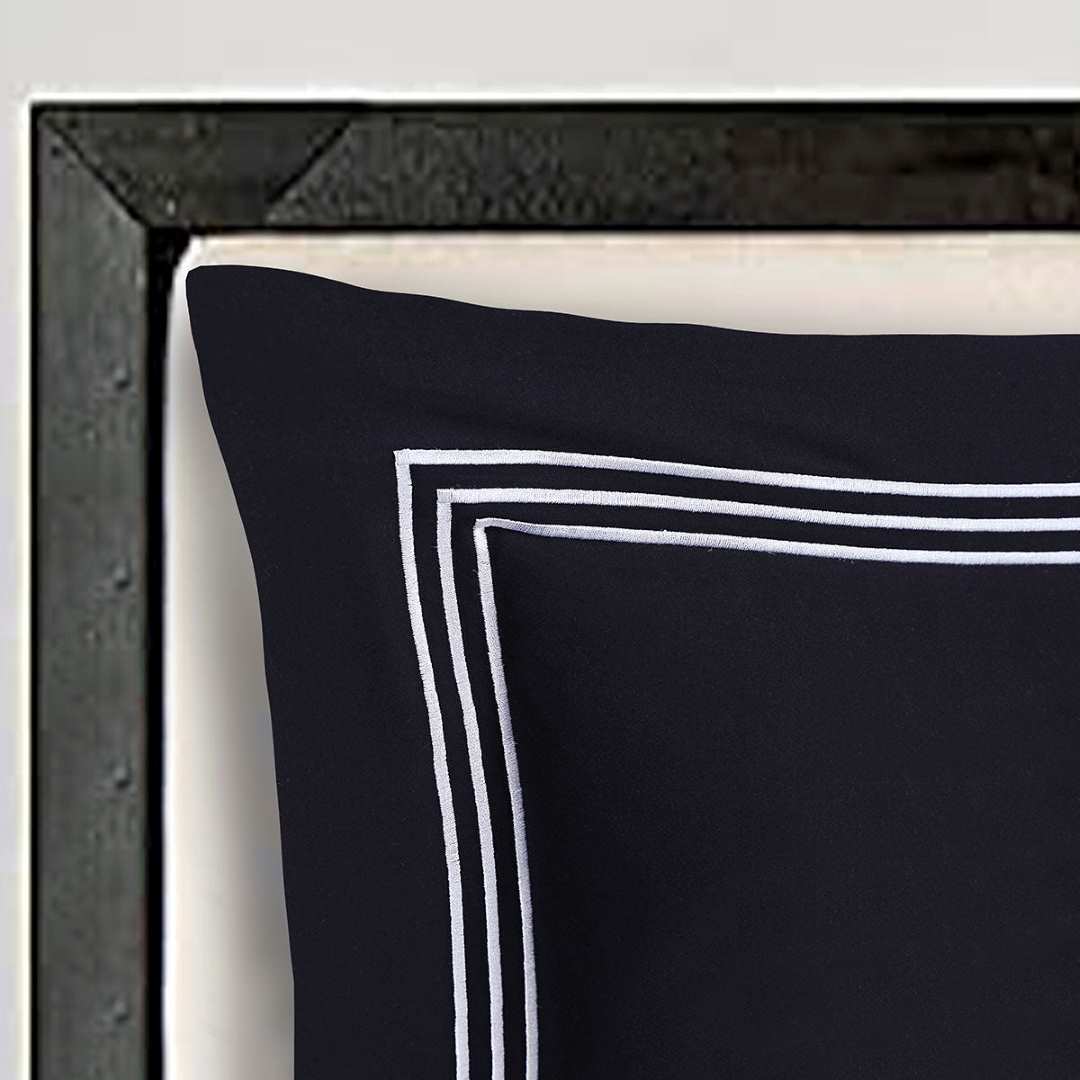 Black Pillow Case with Silver Boarder Embroidery