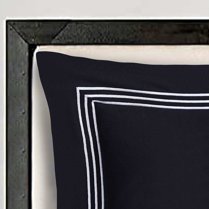 Black Pillow Case with Silver Boarder Embroidery