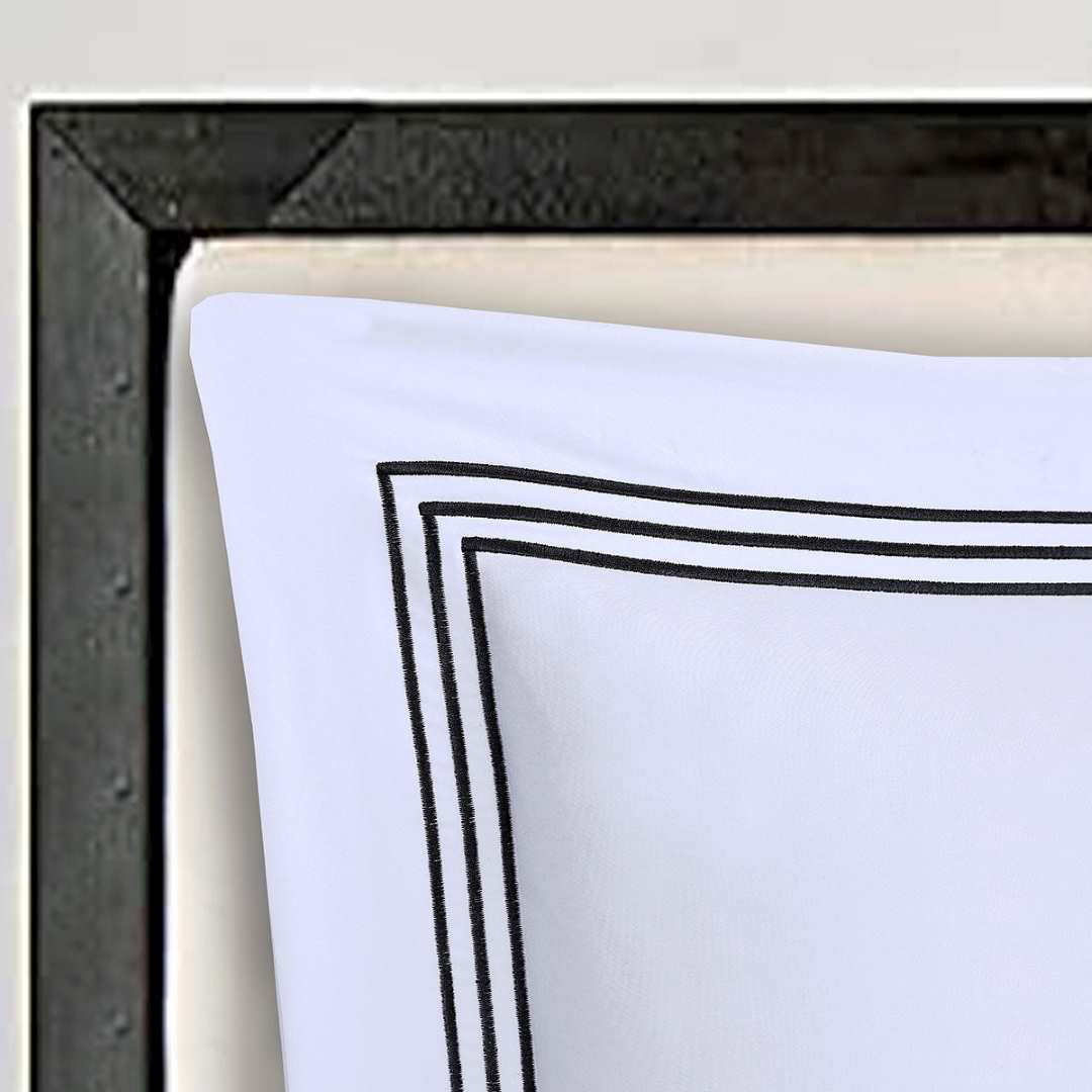 White Pillow Case with Black Boarder Embroidery