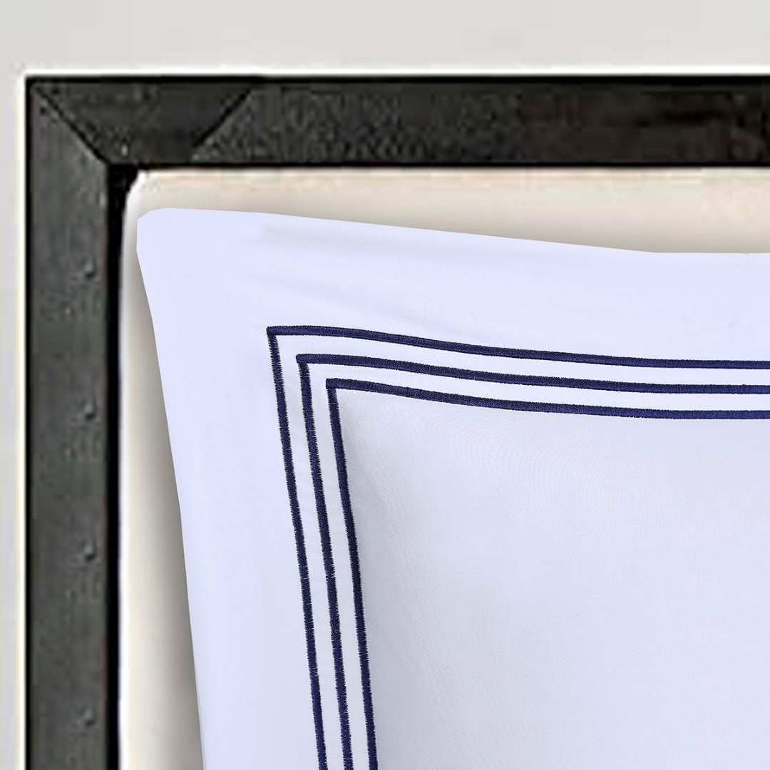 White Pillow Case with Blue Boarder Embroidery