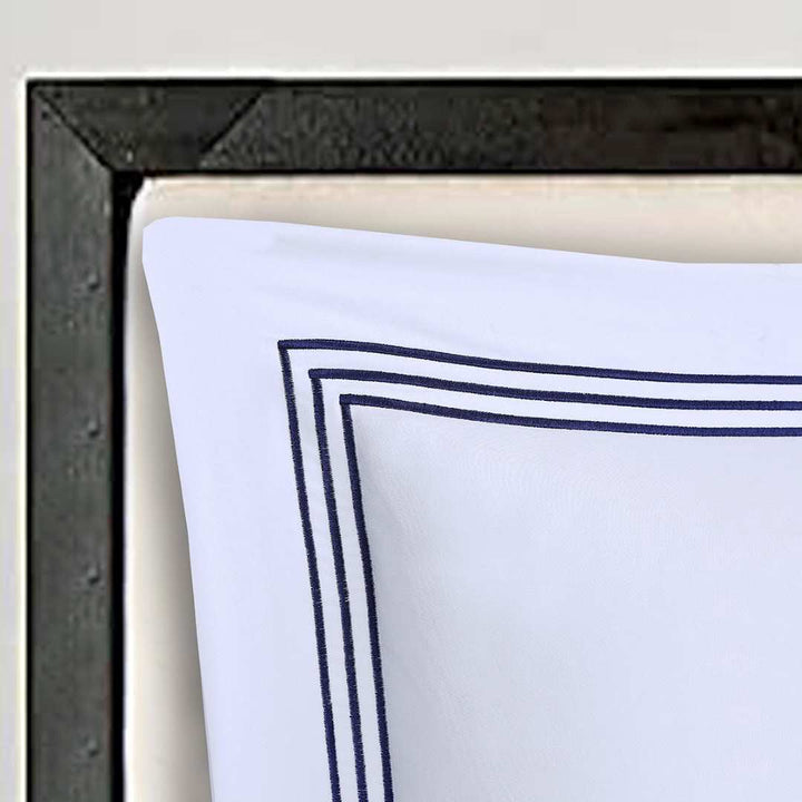 White Pillow Case with Blue Boarder Embroidery