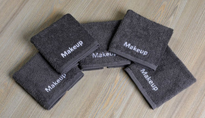 Embroidered Makeup Face Towels Grey