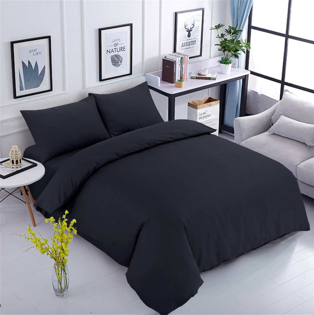 Sateen Cotton Duvet Cover Set Black with pillow cases