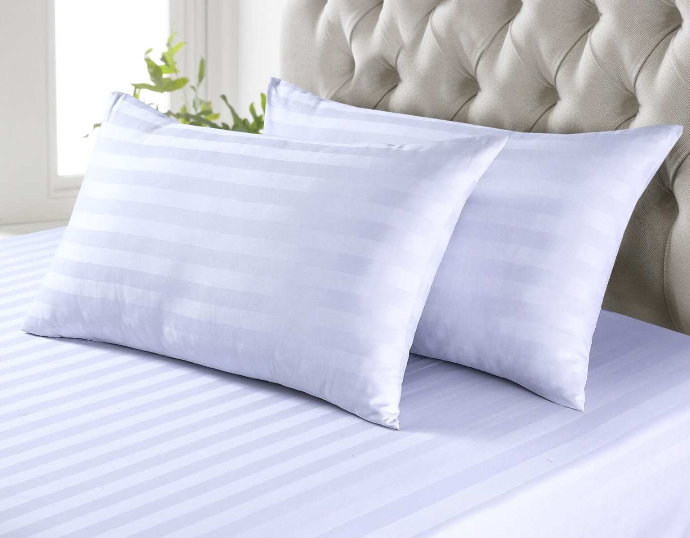 Satin Self Stripe Pillow Cases white