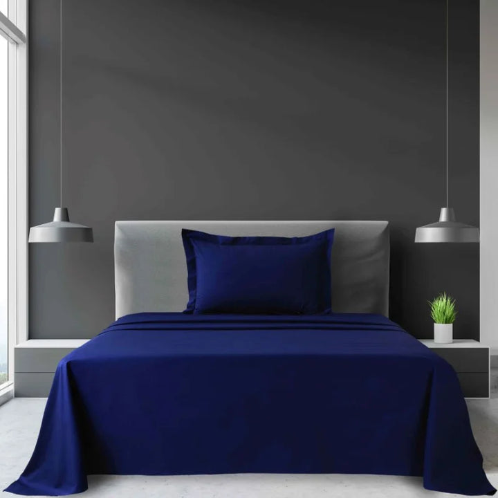 Navy blue sheet set available in Single and King Single sizes