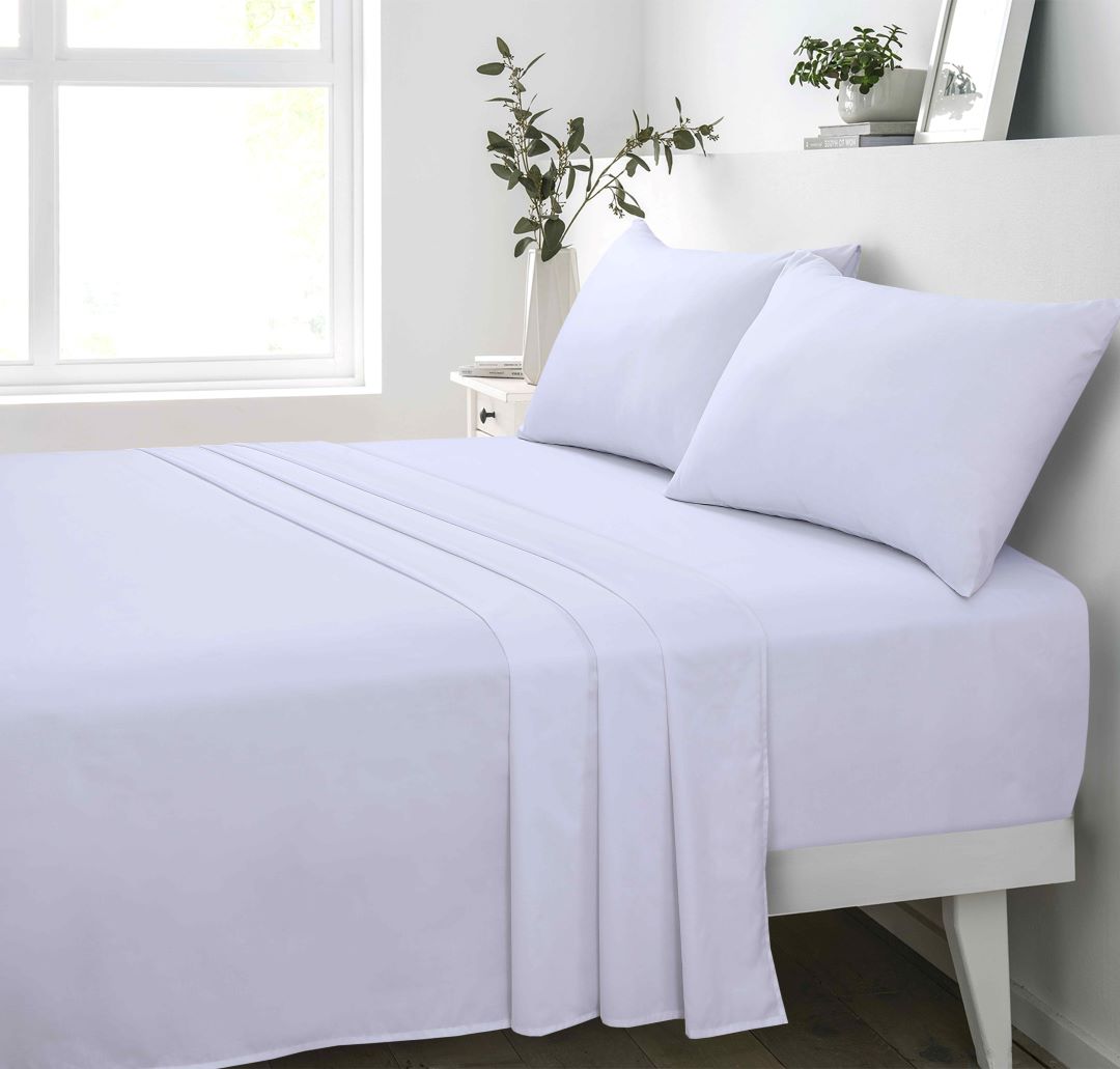 Cotton Flat Sheet, Fitted Sheet &amp; Pillow Cases White