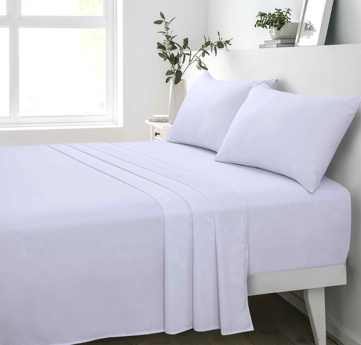 Cotton Flat Sheet, Fitted Sheet &amp; Pillow Cases White